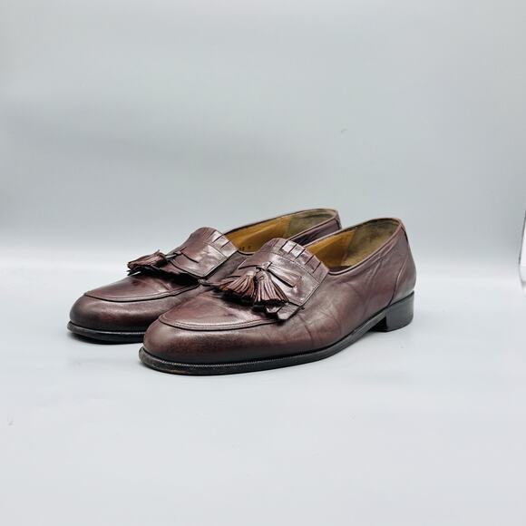 Johnston Murphy Shoes Mens 12 Brown Leather Kiltie Tassel Loafers Vtg Made Italy